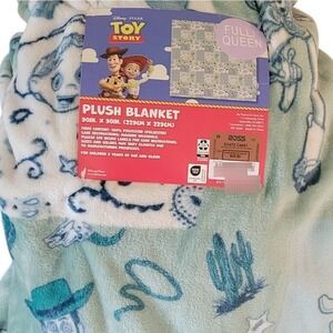 Disney Toy Story Woody's Roundup Plush Blanket Full Queen Blue Green 90x90 NEW
